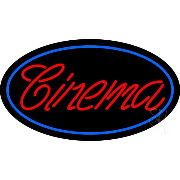 Red Cursive Cinema LED Neon Sign 20" Tall x 37" Wide - inches Black Square Cut Acrylic Backing, with Dimmer - Premium built indoor Sign for Cinema.