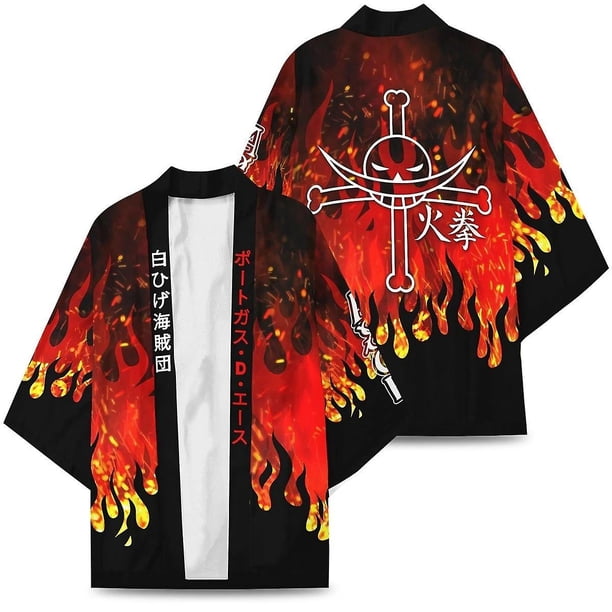 Color Cosplayer Anime japonés One Piece Ace Impresión digital Cosplay Disfraz Harajuku Kimono Cape Jacket Pijama Cardigan