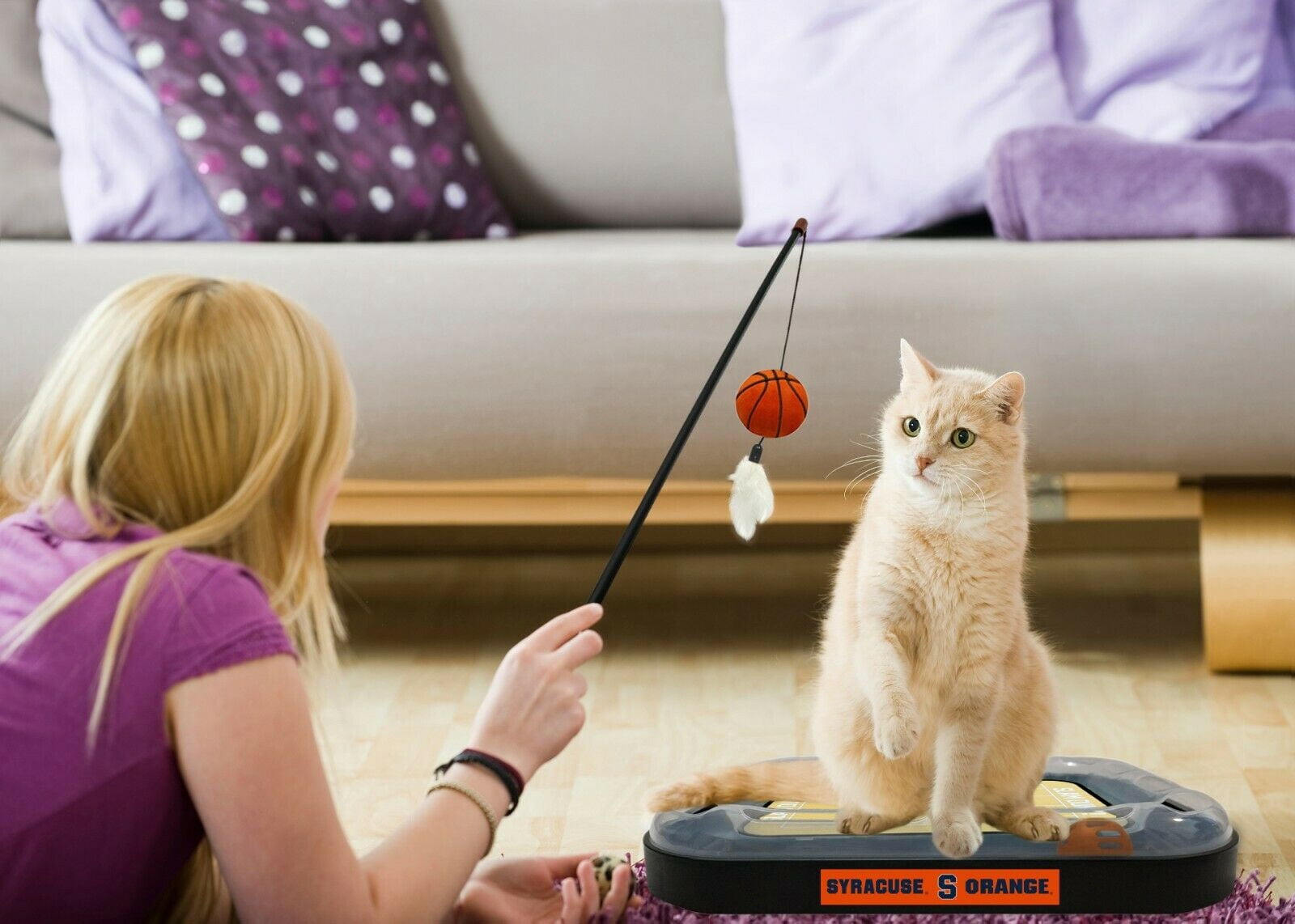 NCAA Syracuse Orange CAT Scratcher Mat Toy with Catnip Plush & Feather Cat Toy 5-in-1 Kitty Toy