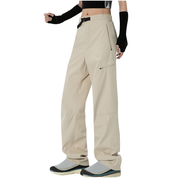 Staron Women's Workwear Waterproof Outdoor Hiking Pants Long Casual Loose Elastic Waist with Pockets and Drawstring, Khaki S