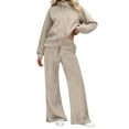 thumbnail image 3 of Letdown Plus Size Womens Lounge Set 2 Piece Outfits Oversized Pajama Set Long Sleeve Turtleneck Sweatshirt and Wide Leg Joggers with Pockets (Beige,L), 3 of 6