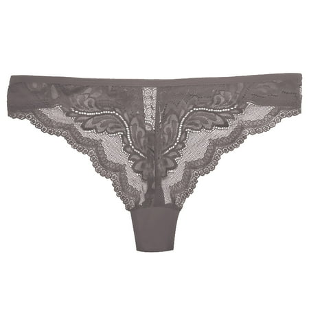 

NECHOLOGY Women Solid Color Lace Elastic Hollow Lmprintless Low Rise G String Underpants Organic Underwear Women No Show Underpants Grey Small