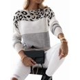 thumbnail image 3 of Suéter de Rayas con Estampado de Leopardo para Mujer, Cuello Redondo, Larga, Tejido, Bloque de Color Albaricoque XL, 3 of 6