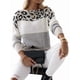 thumbnail image 3 of Suéter de Rayas con Estampado de Leopardo para Mujer, Cuello Redondo, Larga, Tejido con Bloques de Color Albaricoque L, 3 of 6
