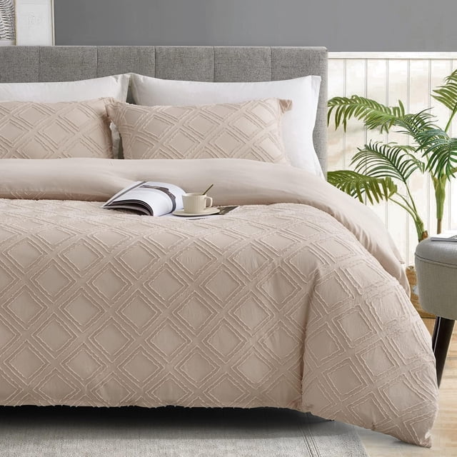 Maple&Stone Queen Duvet Cover Set Pieces Textu Tufted Boho Bedding Sets Zipper Closure Design with Ties Duvet Cover + Pillow Shams Comforter NOT Included ( Queen Siz