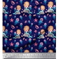 thumbnail image 1 of Soimoi Blue Cotton Poplin Fabric Mermaid & Starfish Ocean Decor Fabric Printed Yard 58 Inch Wide, 1 of 3