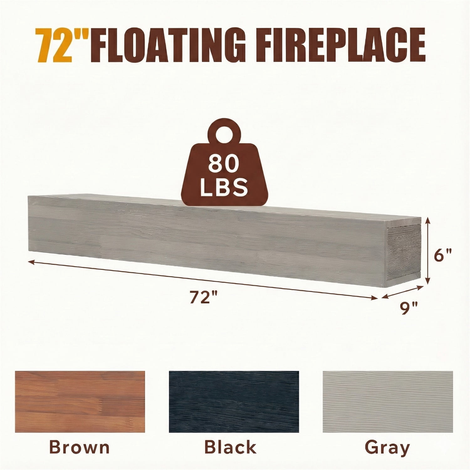 Hommoo 72" Rustic Wood Fireplace Mantel Wall-Mounted & Floating Shelf for Home Decor, Gray