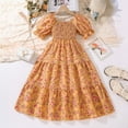 thumbnail image 2 of Mercatoo Kid Girls Flower Print A-Line Dresses Bubble Sleeves Square Neck 𝐒mocked Dress Summer Casual Princess Dress, 2 of 3