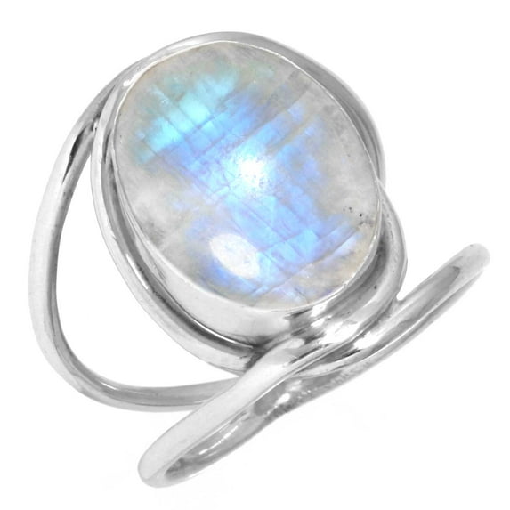 925 Sterling Silver Ring For Women White Genuine Rainbow Moonstone Silver Ring June Birthstone Hand Made Silver Ring Size 9.5 Friendship Day Gift For Girl Friend 925 Silver Jewelry