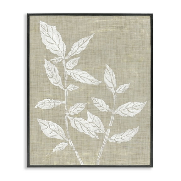 Stupell Industries Leaves on Distressed Textile Floral Painting Black Framed Art Print Wall Art, 11 x 14