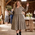 thumbnail image 2 of DARING DIVA Women's Plus Plaid A-Line Button Front Notch Dress 1X Brown, 2 of 6