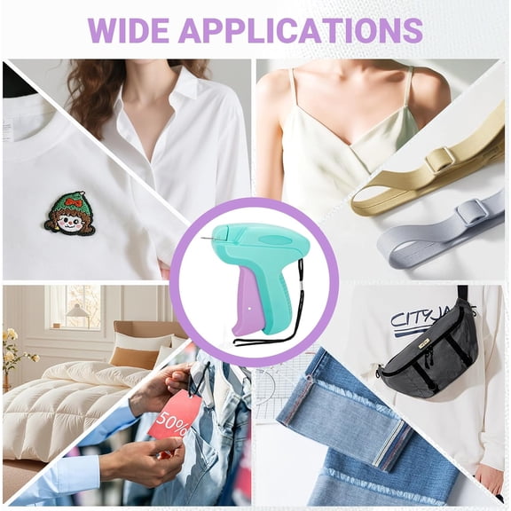 Stitch Gun for Clothes - Handheld Quick Clothing Fixer - Tagging Gun for Clothing, Sewing Kit - Includes 6 Fine Needles, 1000 Black & 1000 White Fasteners (Purple Green)$$Office
