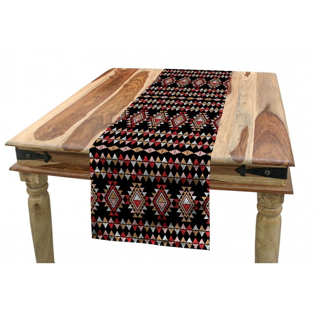Aztec Table Runner, Sketch Triangles in Patchwork Folk Art Style in