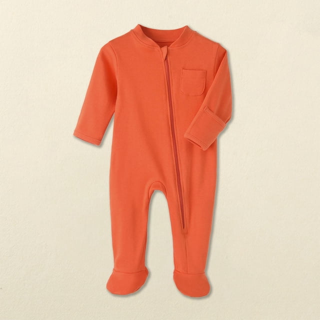 YUNAFFT Infant Solid Color Rompers Long Sleeve Full-Zip Footed Jumpsuits with Pockets Practical Comfort