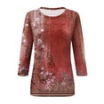 thumbnail image 4 of Camisas de manga 3/4 para mujer Camisetas gráficas con estampado lindo Blusas Casual Tallas grandes Tops básicos Jersey Vino / 5XL, 4 of 8