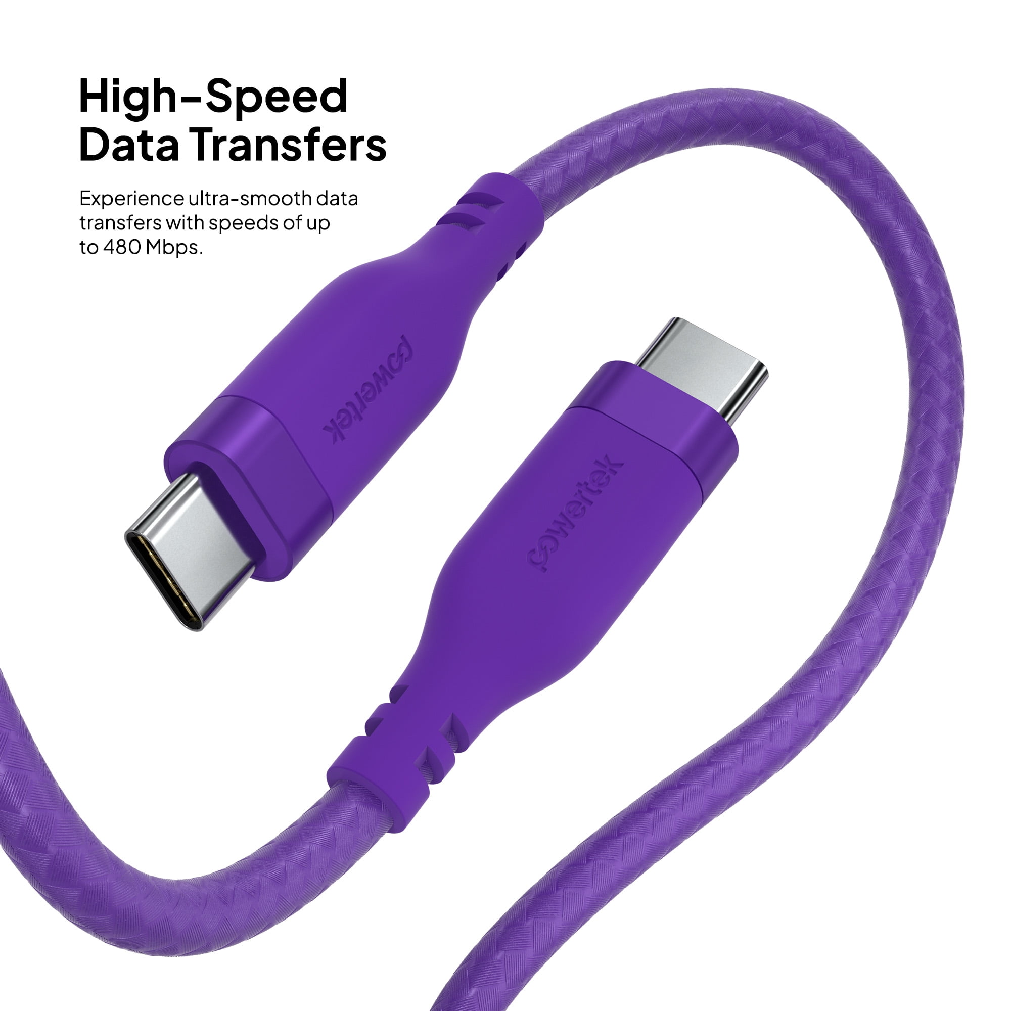 Powertek USB-C to USB-C Fast Charging Cable, 60W, 6 ft, Carbon Design Texture, Purple
