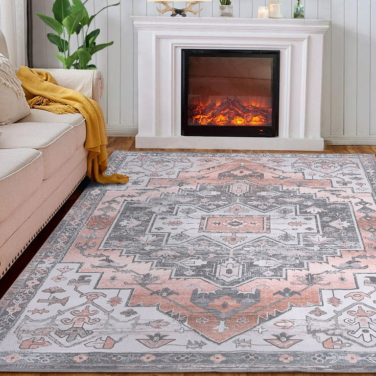 Washable Transitional Vintage Floral Moroccan Trellis Rug