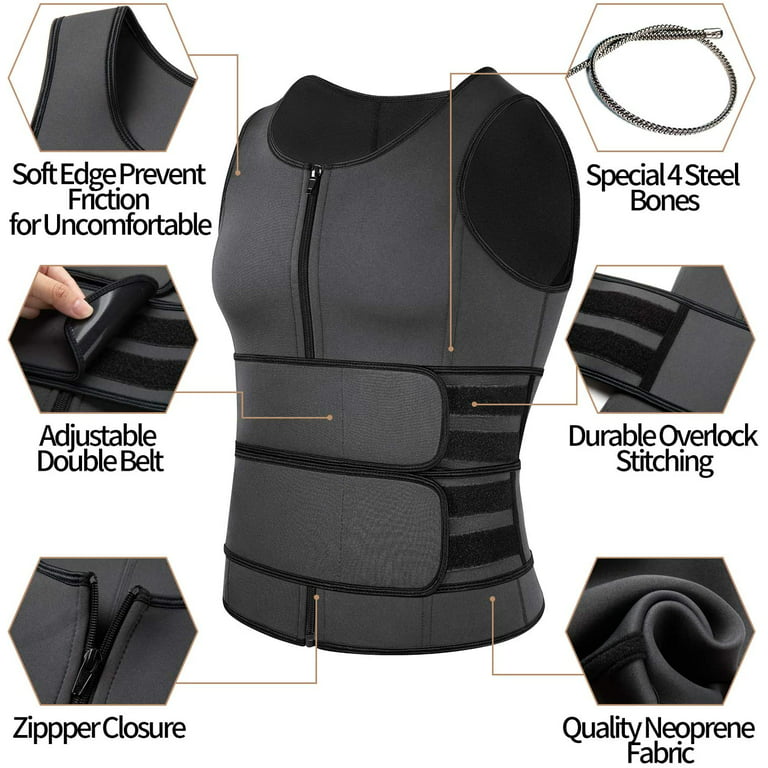 Sweat Waist Trainer Vest Slimming Corset for Weight Loss Body Shaper Sauna  Suit Compression Shirt Belly Girdle Tops Shapewear Color: 4 Bones Vest  Gray, Size: L