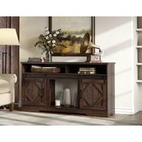 Tall Highboy TV Stand with Sliding Doors for TVs up to 65", Brown