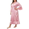 thumbnail image 5 of DYMADE Women's Plus Size Satin Lingerie Robe Kimono Nightgown Long Sleeve Sleepwear Nightdress, 5 of 5