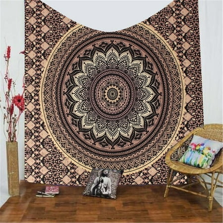 - Meigar Mandala Tapestry Wall Hanging Indian Gold Black Ombre Wall Tapestry Hippie Indian Throw Beach College Dorm Bohemian Boho Bedsheet