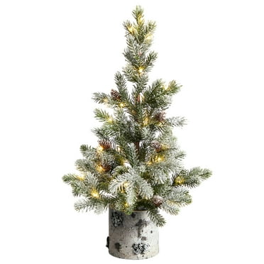 Nearly Natural 2' Green Flocked Christmas Artificial Tree Prelit 30 LED Lights
