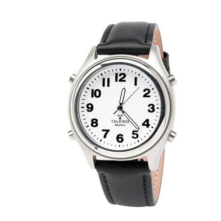 Pulsar Watch Leather Band Women's Easy To Read Talking Atomic Watch with Alarm Setting and Leather Band, 9 3/4 In. L X 1 1/2 In. W, Black ()