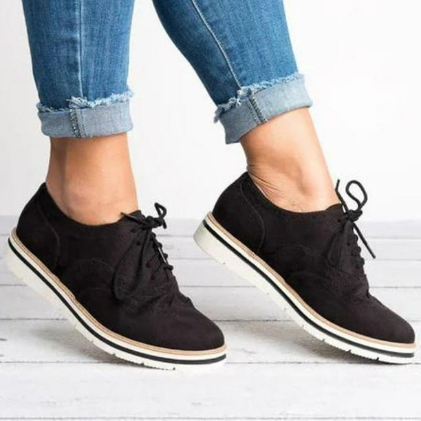Women Flat Oxford Brogue Lace up Pumps Office Sneakers Shoes