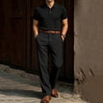 thumbnail image 2 of Dressy Two Piece Set for Knitted Short Sleeve Shirt & Pants Business Casual Office Outfit Spring Summer 2 PC Sets Black 2XL, 2 of 7