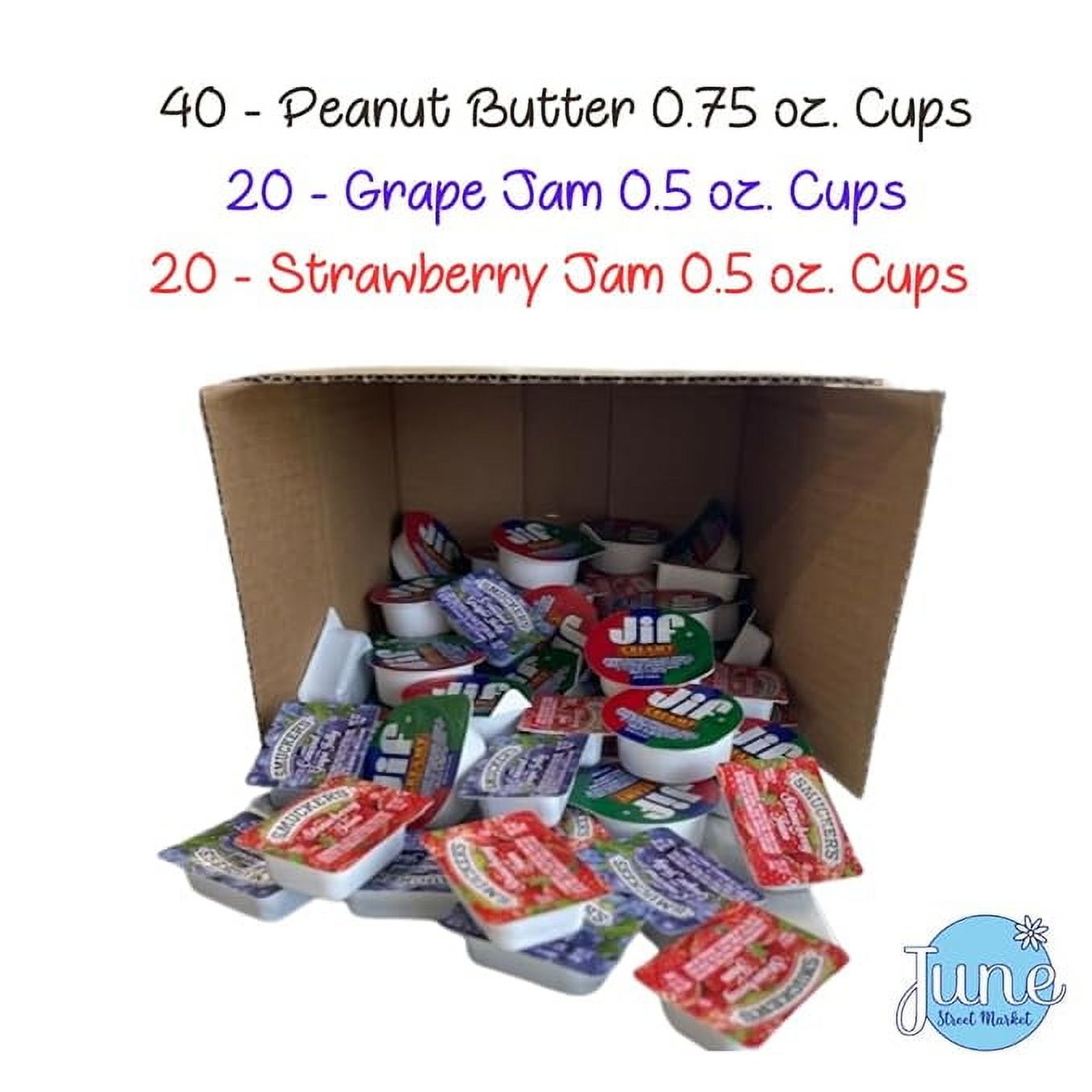 Peanut Butter and Jelly Single Serve Assortment Bundle - 80 Pieces | 40 Peanut Butter Individual Cups, 20 Grape Jelly and 20 Strawberry Jelly