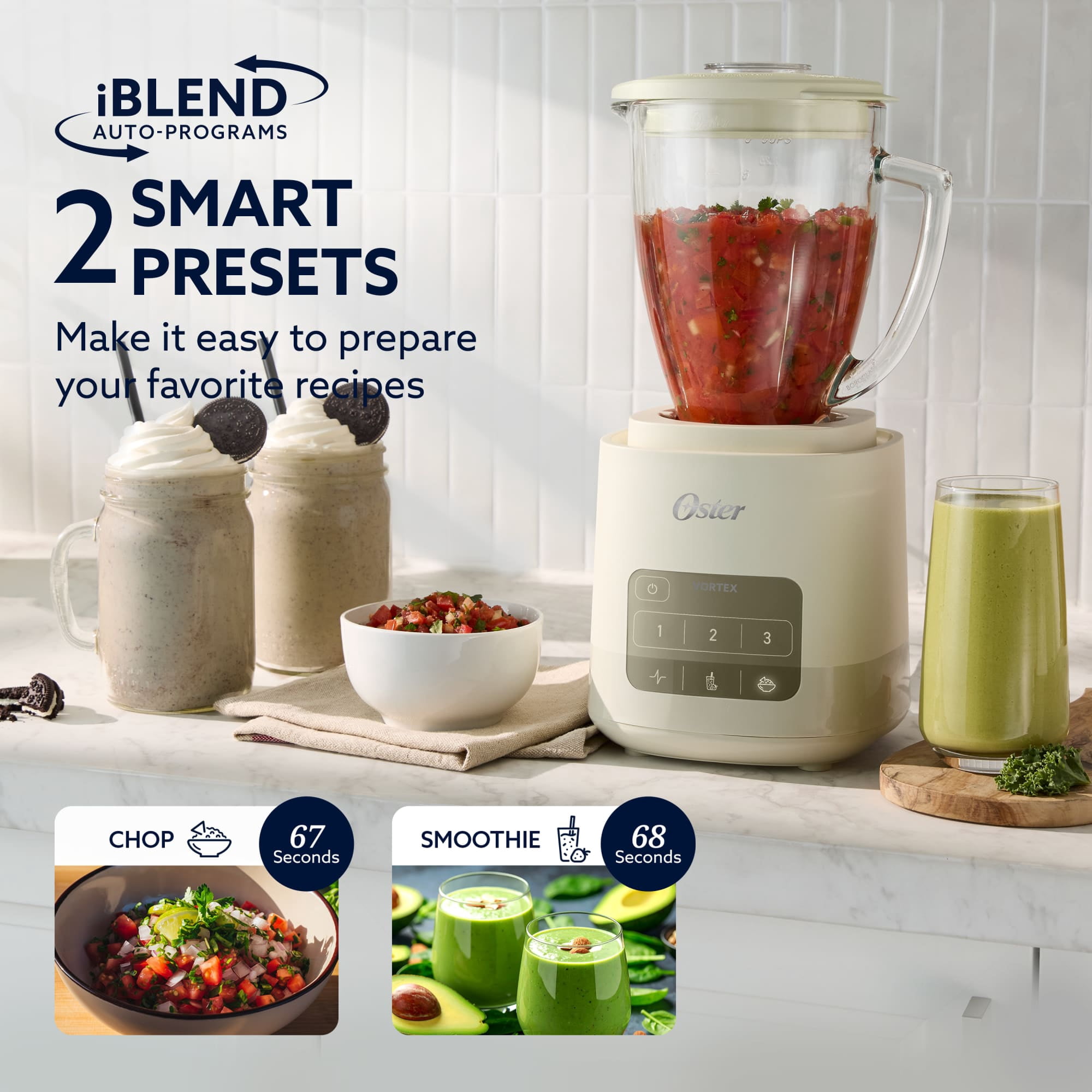 Oster 800-Watt Vortex Programmable Blender With 7 Cup Glass Jar& All-Metal Drive, Oatmilk