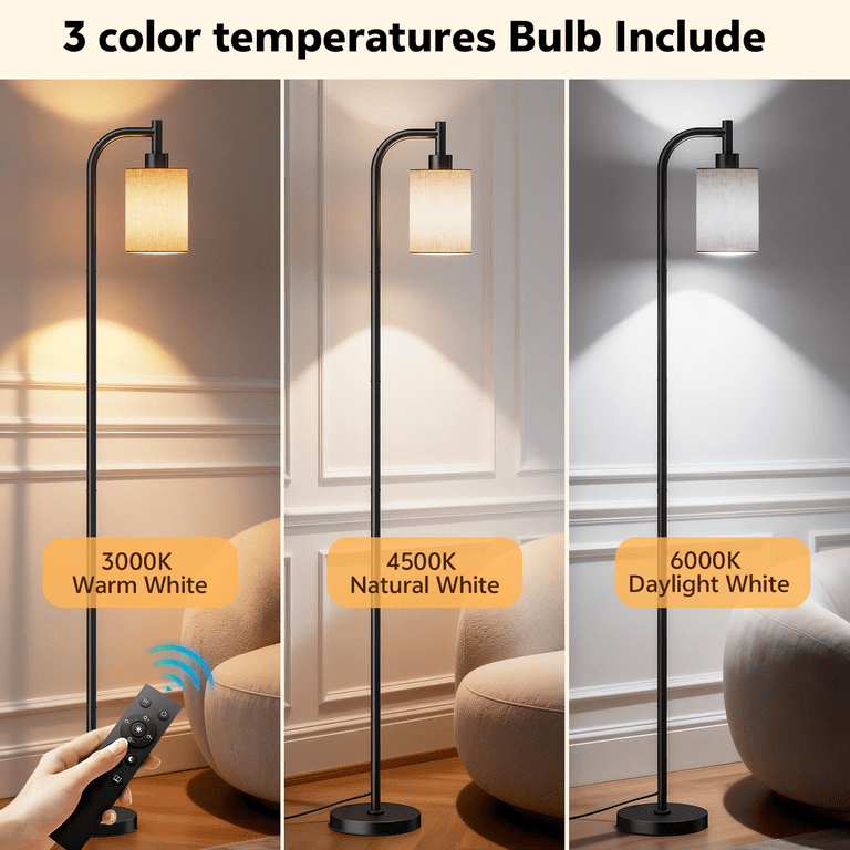 Tall Floor Lamp with Fabric Shade and Remote photo 2