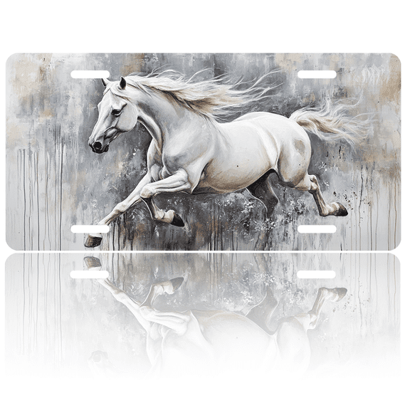 1 Pcs License Plate Covers & Frames, A Galloping White Horse For Decorative Front, Waterproof For Decoration Aluminum License Plate Covers & Frames Cover For Men Women, 12" X 6"