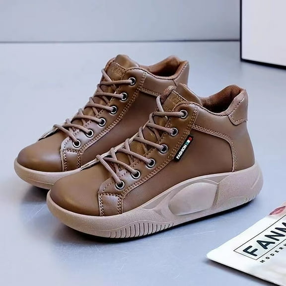 JINMGG Sneakers for Women Plus Clearance High Top Platform Boots, Women's High Top Platform Boots, 2023 Women's Winter Boots Leather Lace Up Sneakers Ankle Boots and Ankle Boots Shoes Brown 37