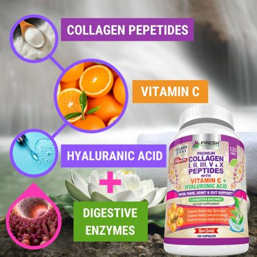 Vitauthority Multi Collagen Vitamins With Hyaluronic Acid & Vitamin C – Types I, II, III, V, X – 90 Capsules, Dairy & Gluten Free, USA Made