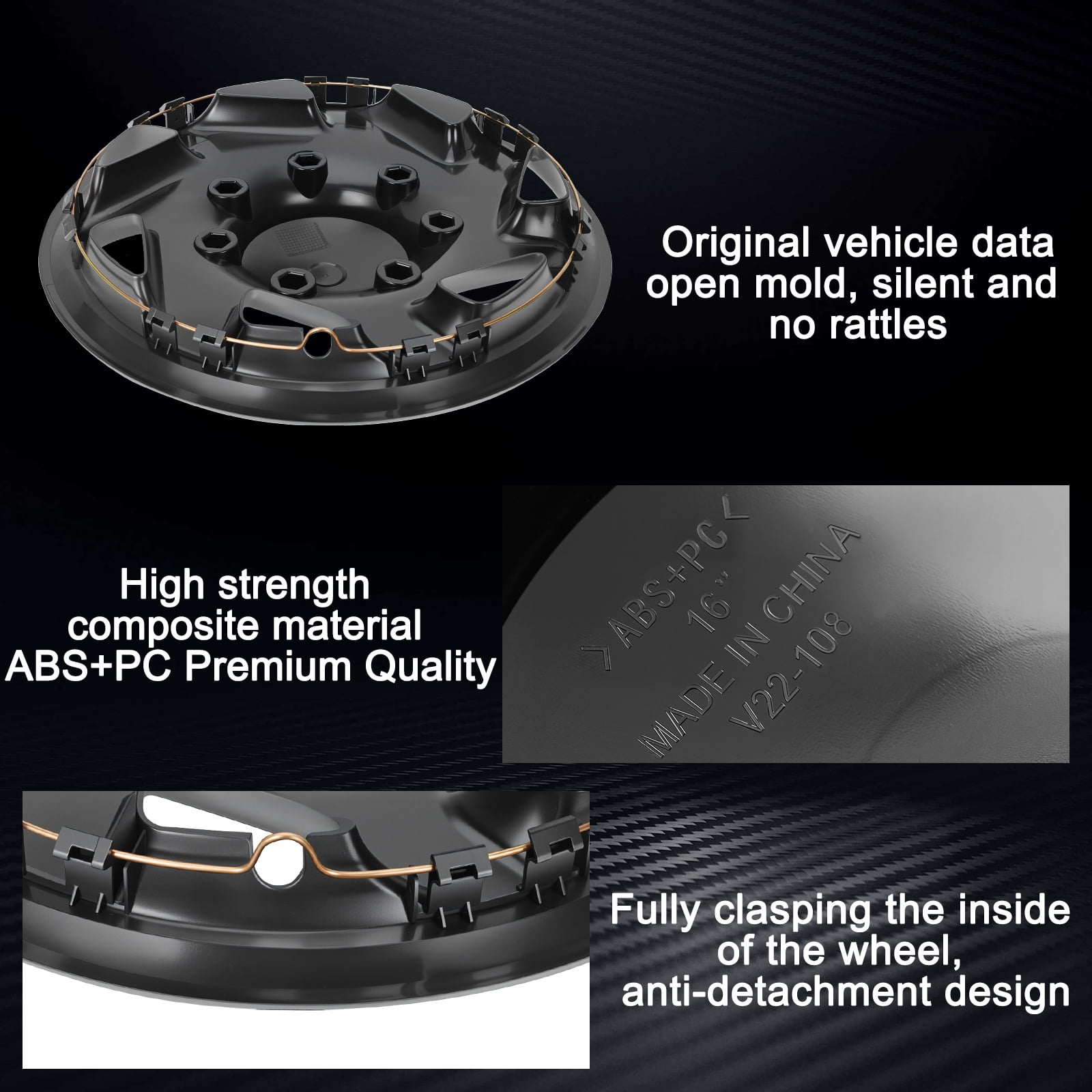 16" HubCaps For Ford E150 E250 E350 E450 VAN; 16 inch Steel Wheel Covers ; Glossy Black; Set Of 4 Packs