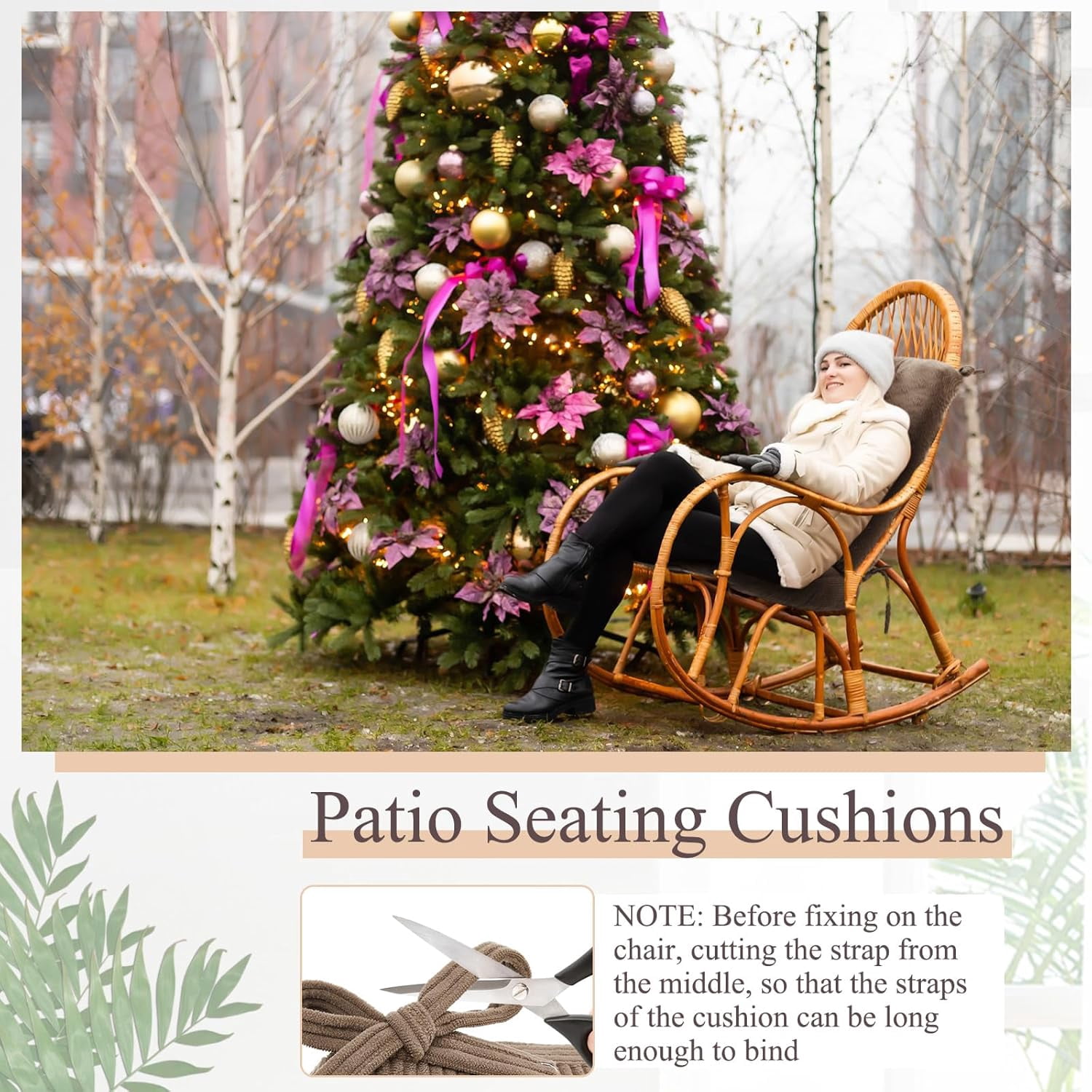 4 Set Outdoor Patio Chair Cushions Corduroy Seat High Back Tufted Pillow Replacement Rocking Patio Chair Pads for Outdoor Indoor Home Office(Grayish Brown)