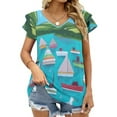 thumbnail image 3 of Devon Boats Lotus Leaf Neck T-Shirt Long Sleeve T-Shirts For Women Spring And Autumn Tee Devon Dartmouth Brixham Salcombe, 3 of 6