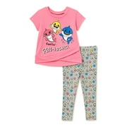 Baby Shark Baby Girls & Toddler Girls Short Sleeve Cross-Front T-Shirt & Leggings, 2-Piece Outfit Set, Sizes 12M-4T