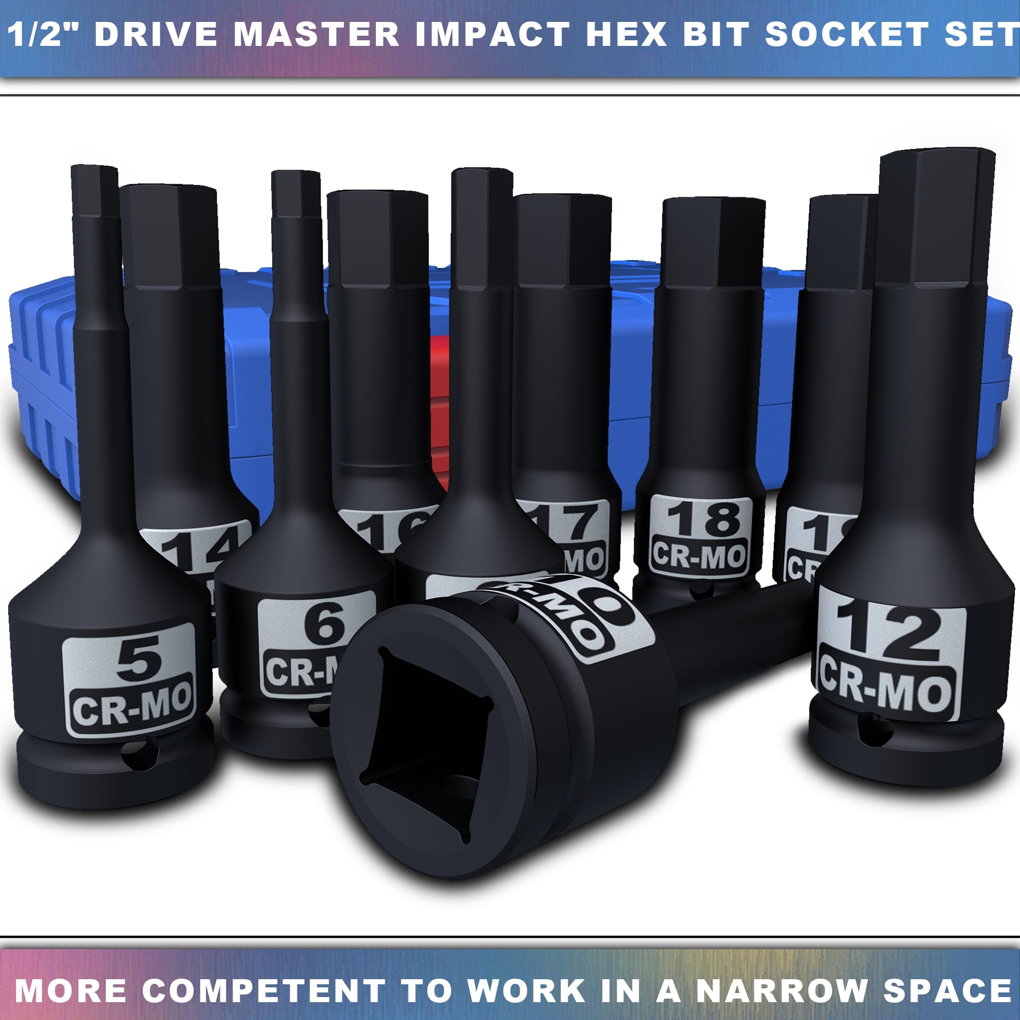 Aiourx 1/2 Inch Impact Metric Hex Bit Socket Set
