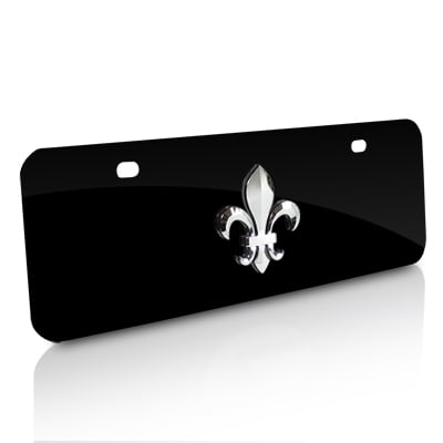 Fleur-De-Lis 3D Emblem on Half-Size Black Acrylic License Plate ...