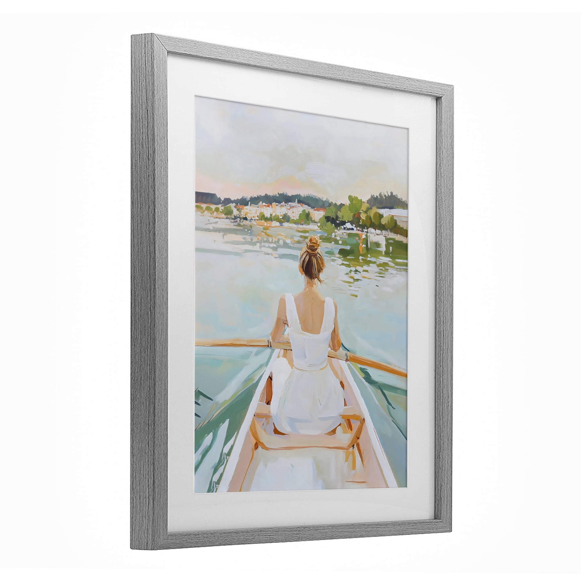 Stupell Industries Girl In Peaceful Canoe Ride Gray Framed Print Under Glass, design by The Prints Vibe