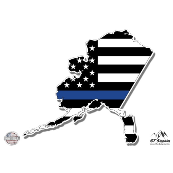 Alaska Thin Blue Line Flag - 3" Vinyl Sticker - For Car Laptop I-Pad Phone Helmet Hard Hat - Waterproof Decal