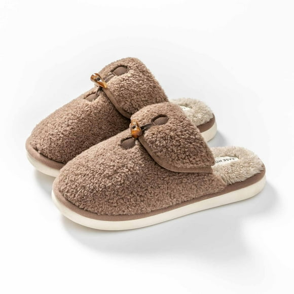 Nuevas zapatillas de algodón de otoño e invierno para parejas femeninas, pantuflas de felpa cálidas para interiores simples y a la moda para uso doméstico