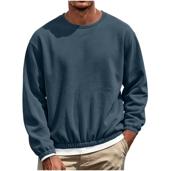 hoksml Men s Crew Neck Sweatshirt Cropped Loose Drop Shoulder Elastic Waist for Casual Daily Work Outdoor Comfort