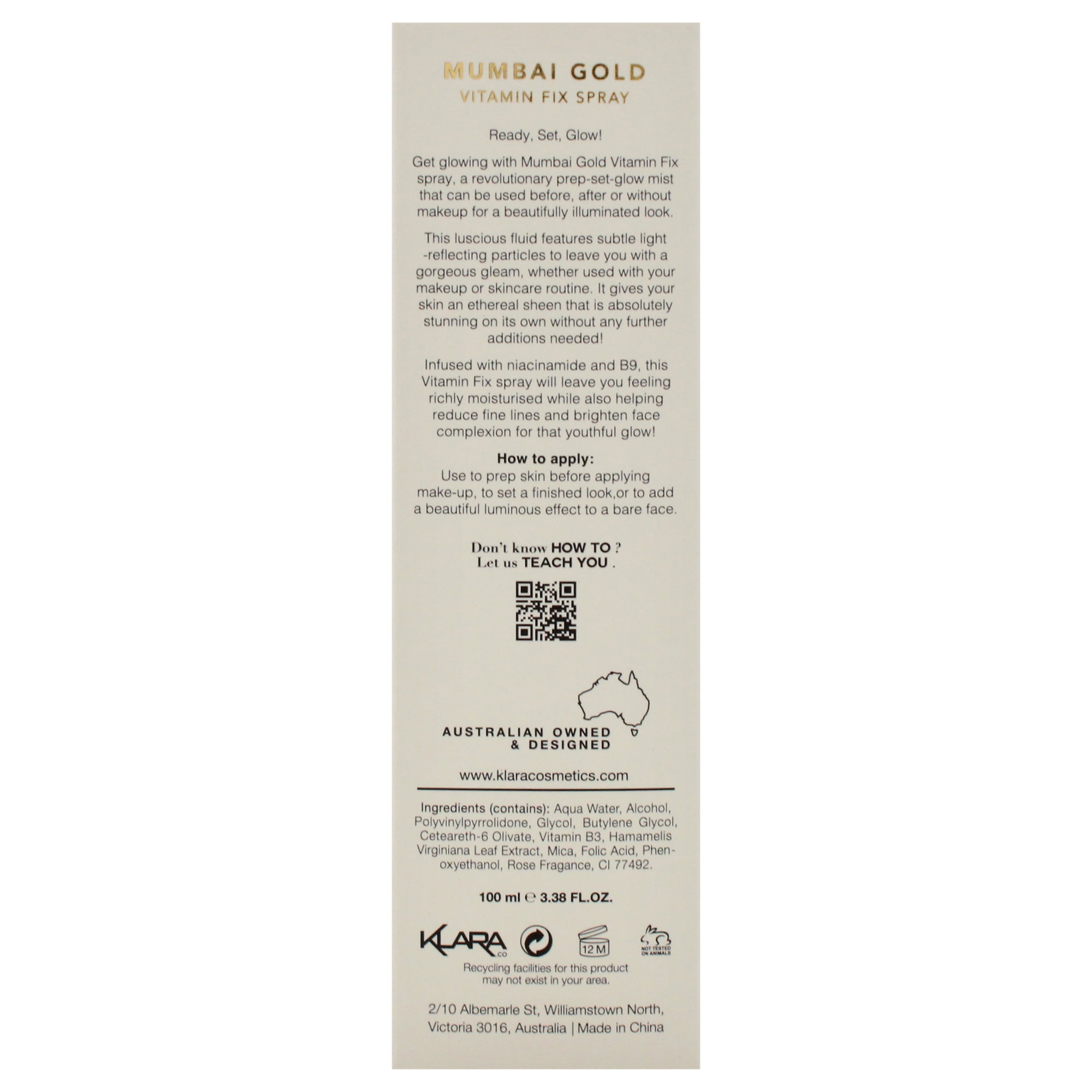 Klara Mumbai Gold Spray , 3.38 oz Spray