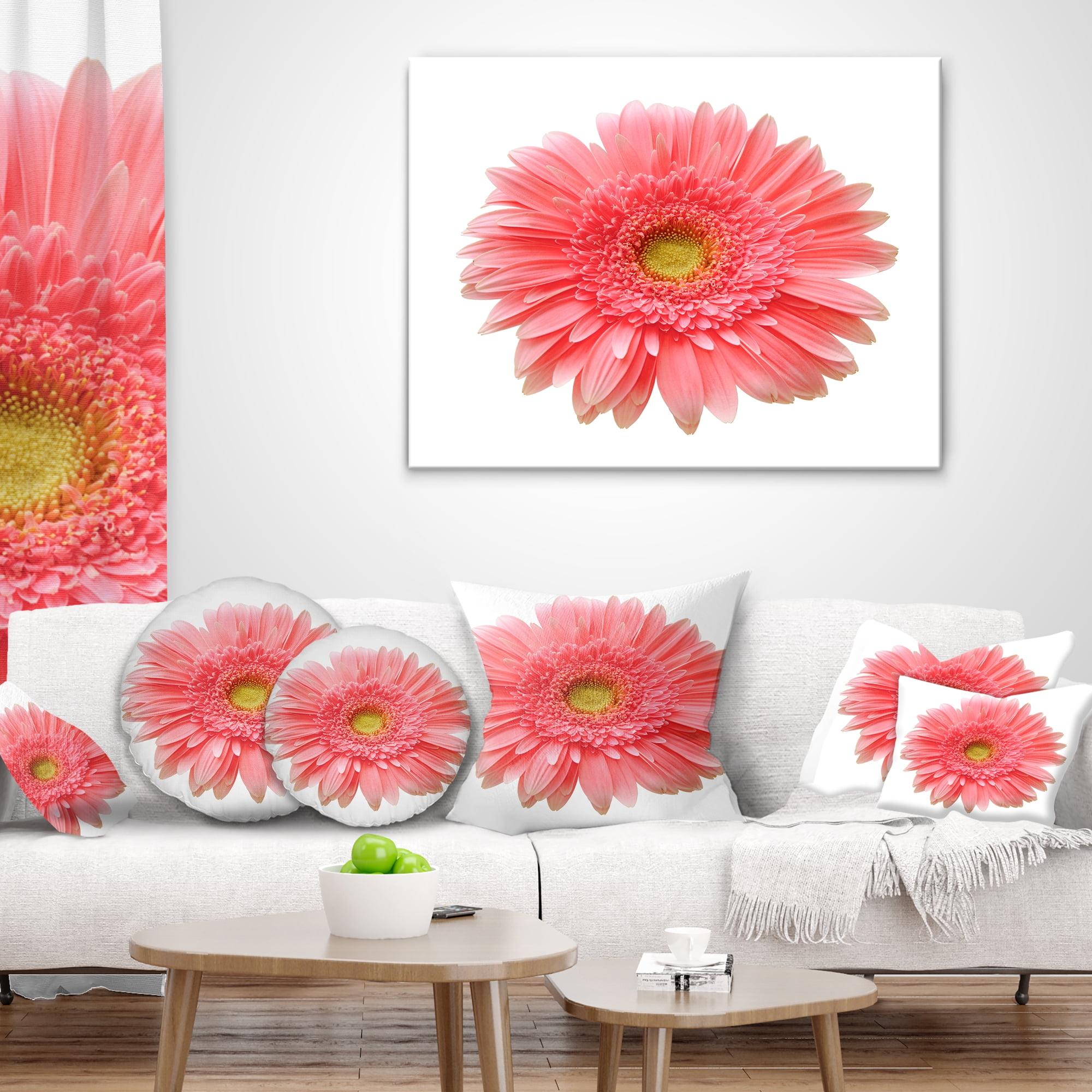 Designart Single Daisy on White Background - Floral Throw Pillow - 12x20