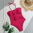 thumbnail image 4 of Oplxuo 3D Flower One Piece Swimsuit for Women Cutout Ruched Halter Bathing Suits Cheeky Drawstring Swimwear, 4 of 7