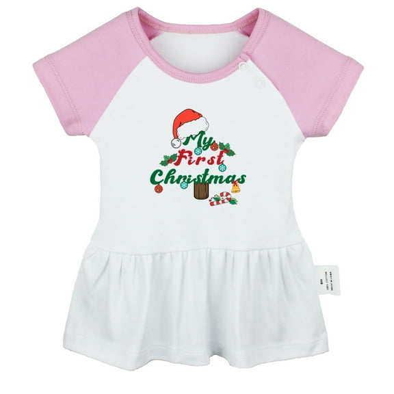 My First Christmas Novelty Dresses For Baby, Newborn Babies Skirts, Infant Princess Dress, 0-24M Kids Graphic Clothes (Pink Raglan Dresses, 0-6 Months)