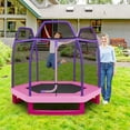 thumbnail image 2 of Costway 7 FT Kids Trampoline with Safety Enclosure Net Spring Pad & Jumping Mat for Kids Pink, 2 of 10